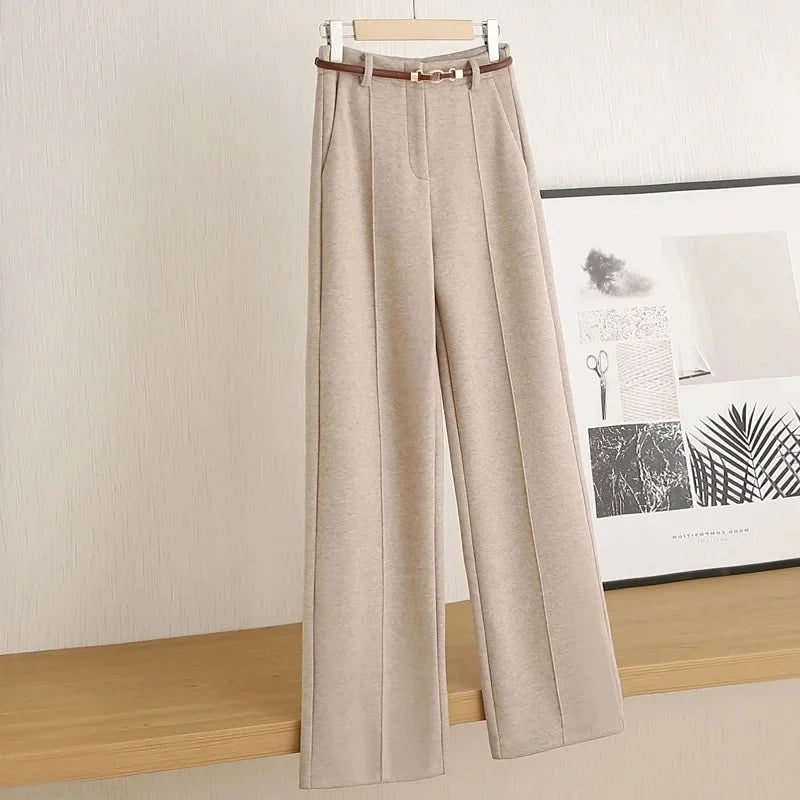 Aveline Wool Straight-Leg Trousers - Apricot