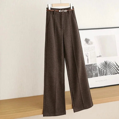 Aveline Wool Straight-Leg Trousers - Brown