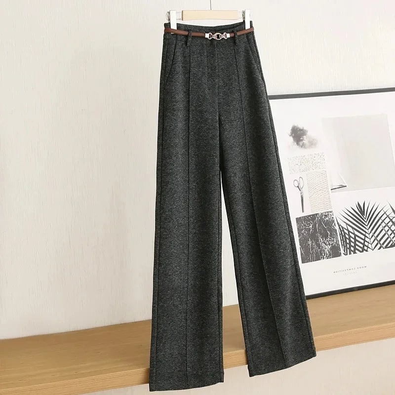 Aveline Wool Straight-Leg Trousers - Dark Gray