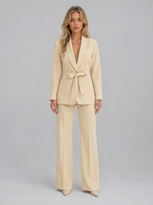 Belted Blazer for Women - Beige