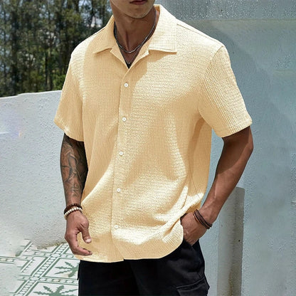 Casual Shirt with Cuban Collar and Button Front - Yellow