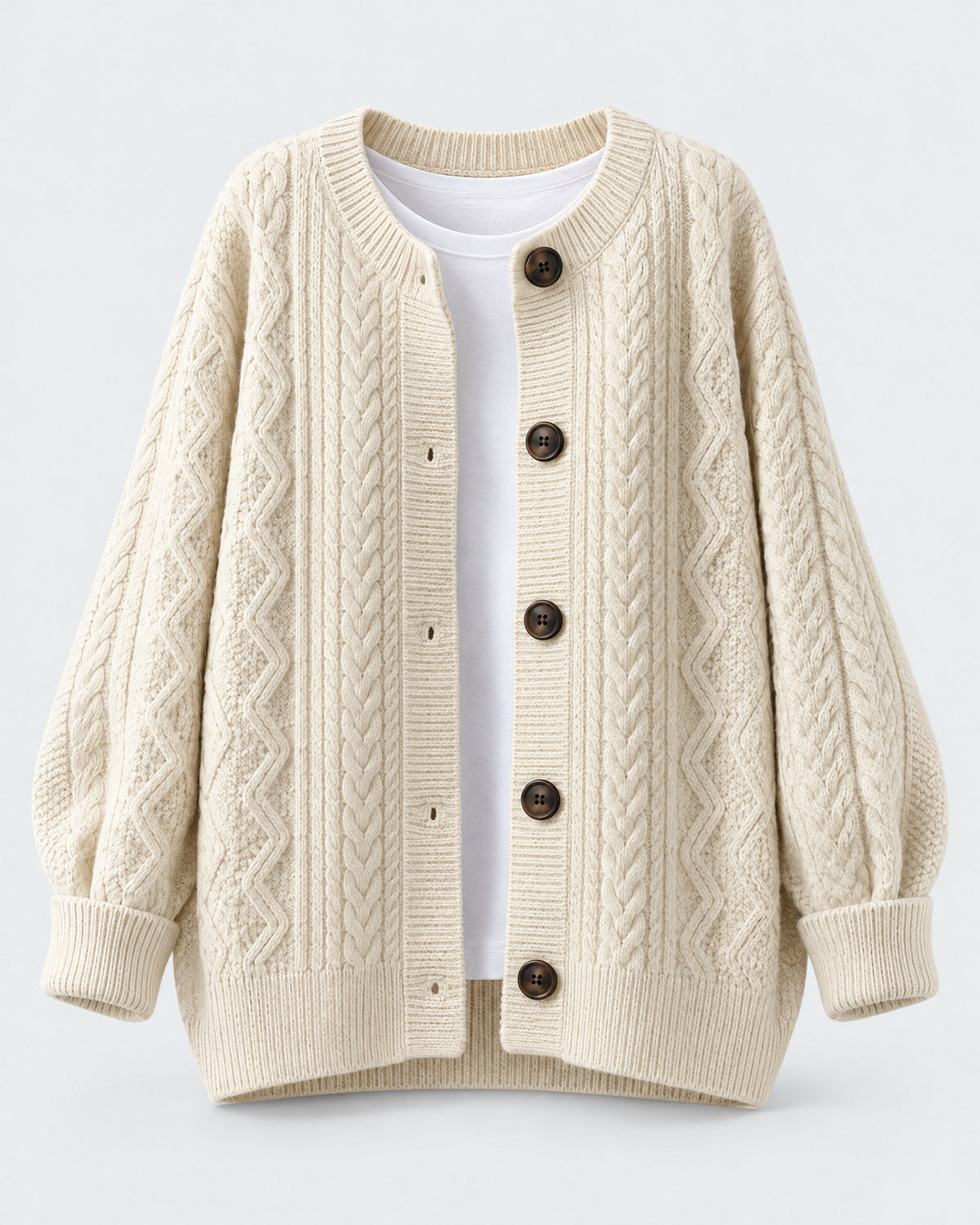 Oversized Cable-Knit Button-Down Cardigan for Women – clean studio photo