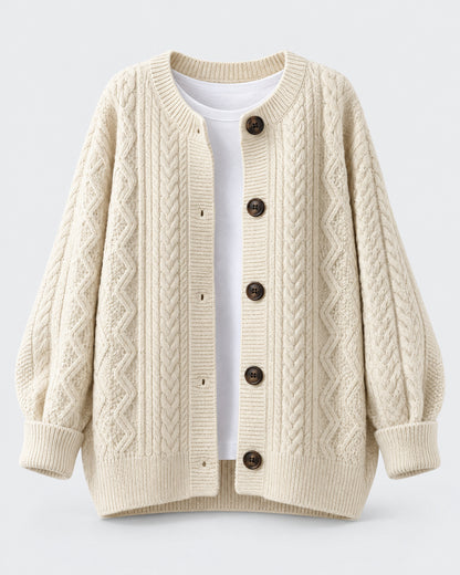 Oversized Cable-Knit Button-Down Cardigan for Women – clean studio photo