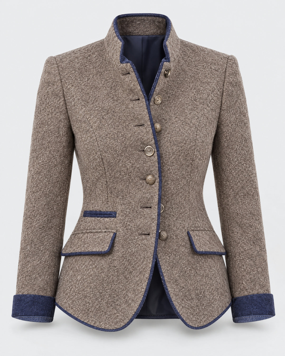 Contrast-Trim Wool Blazer for Women – clean studio photo