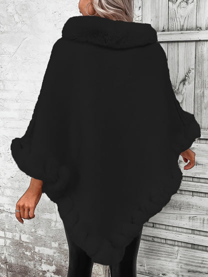 Comfortable Faux Fur Trim Poncho for Women