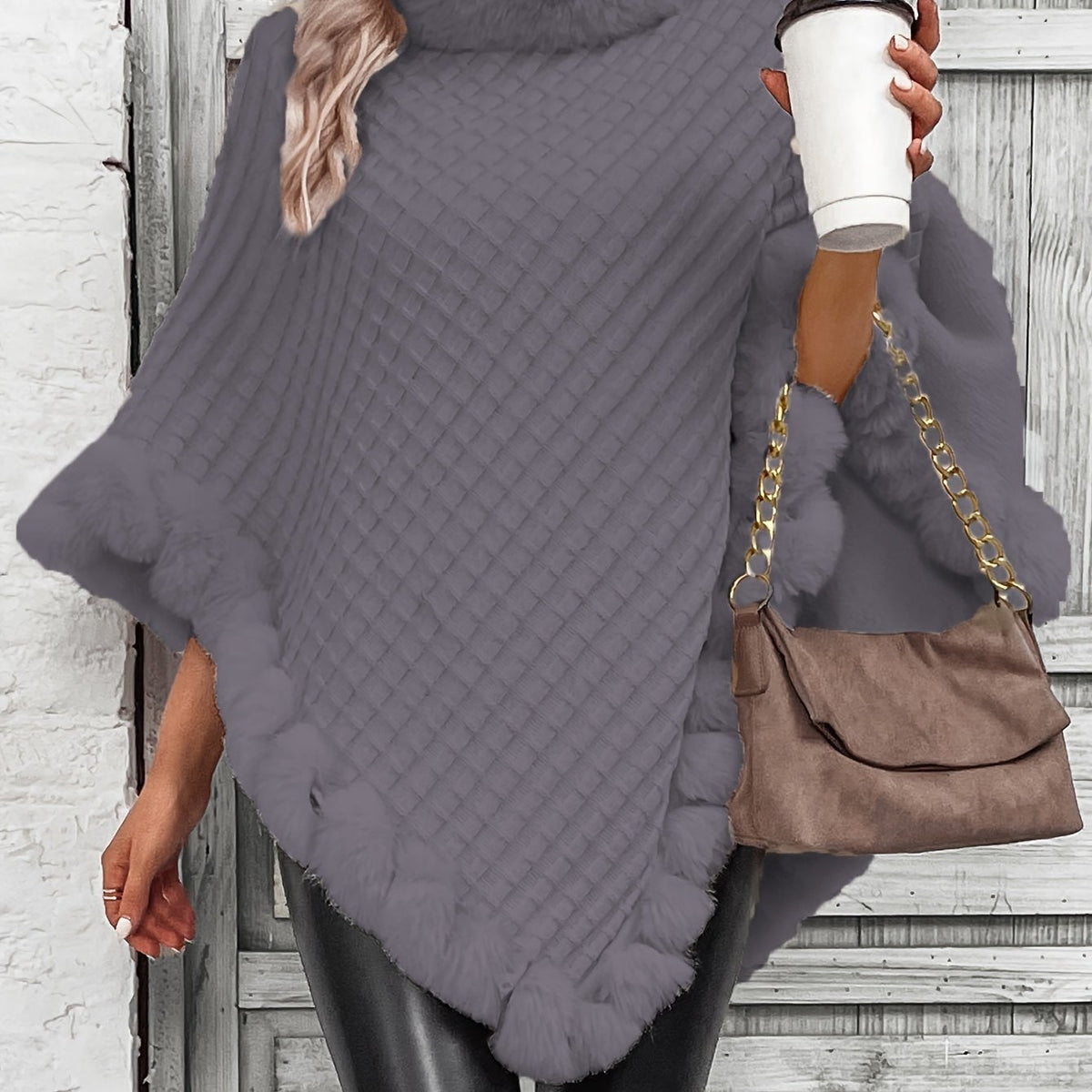 Comfortable Faux Fur Trim Poncho for Women