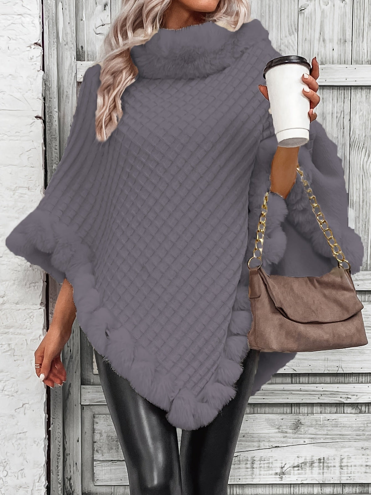 Comfortable Faux Fur Trim Poncho for Women