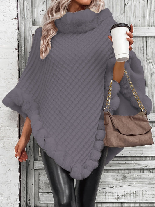 Comfortable Faux Fur Trim Poncho for Women