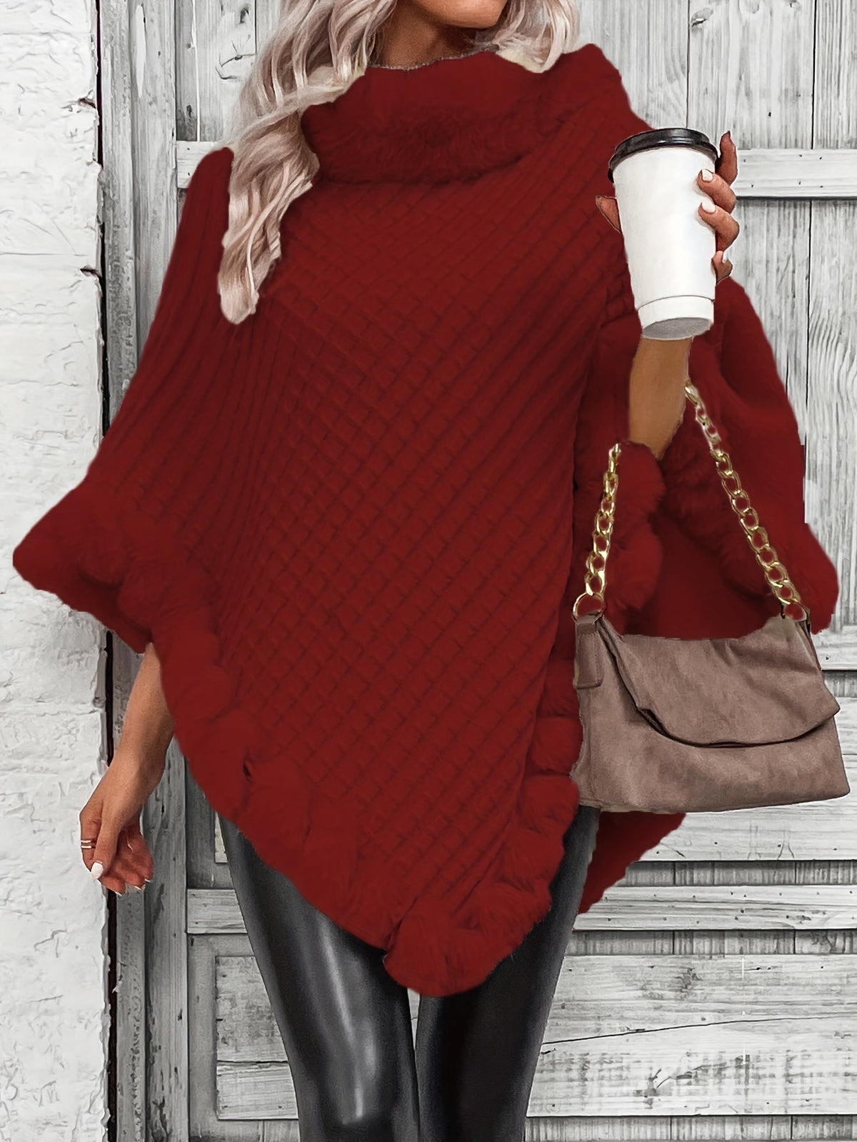 Comfortable Faux Fur Trim Poncho for Women