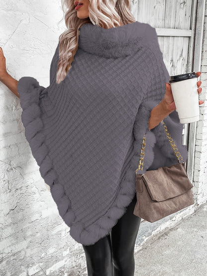 Comfortable Faux Fur Trim Poncho for Women
