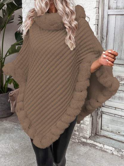 Comfortable Faux Fur Trim Poncho for Women