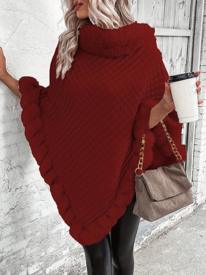 Comfortable Faux Fur Trim Poncho for Women