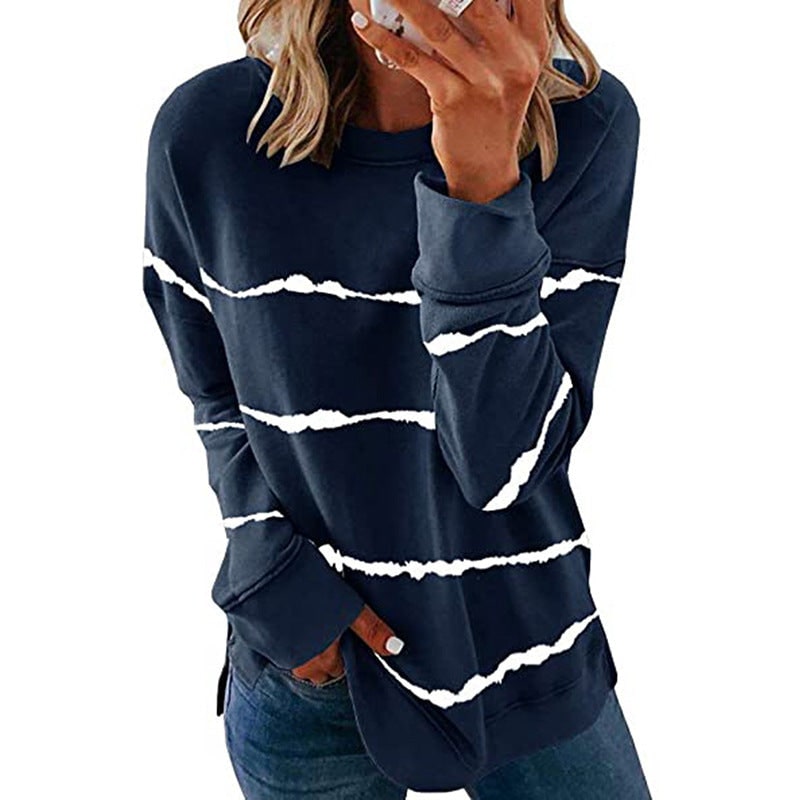 Comfortable Striped Sweatshirt for Women - Dark Blue