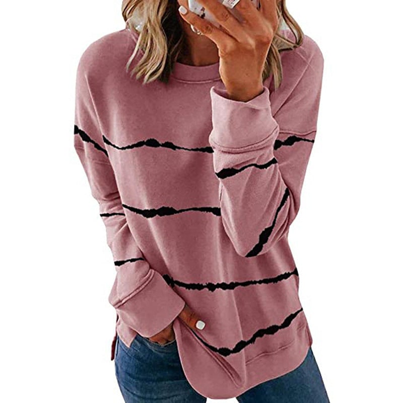 Comfortable Striped Sweatshirt for Women - Pink