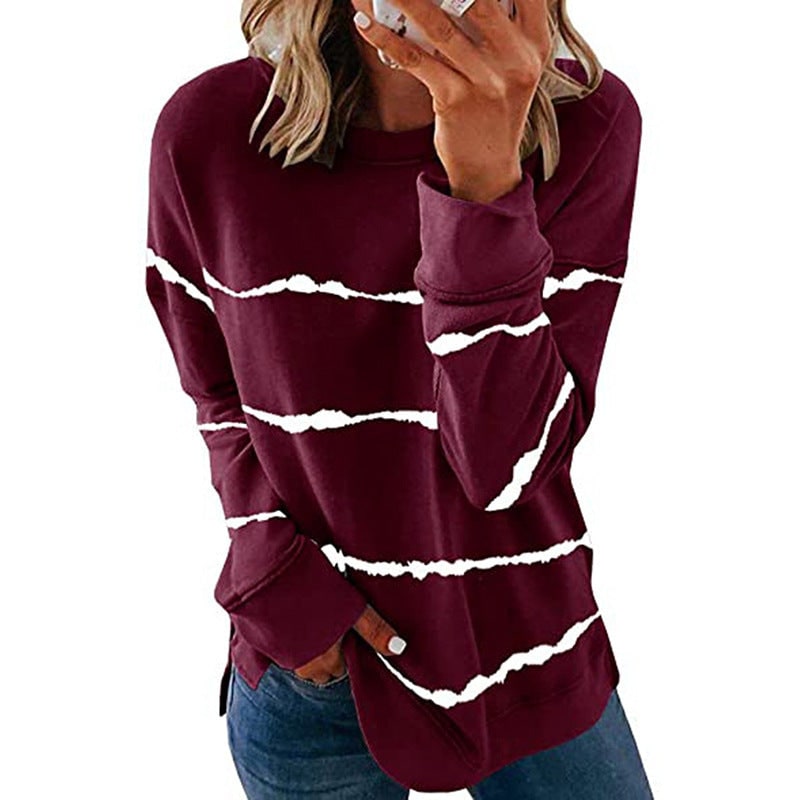 Comfortable Striped Sweatshirt for Women - Wine Red