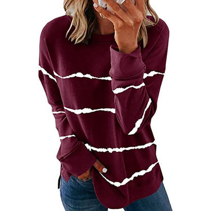 Comfortable Striped Sweatshirt for Women - Wine Red