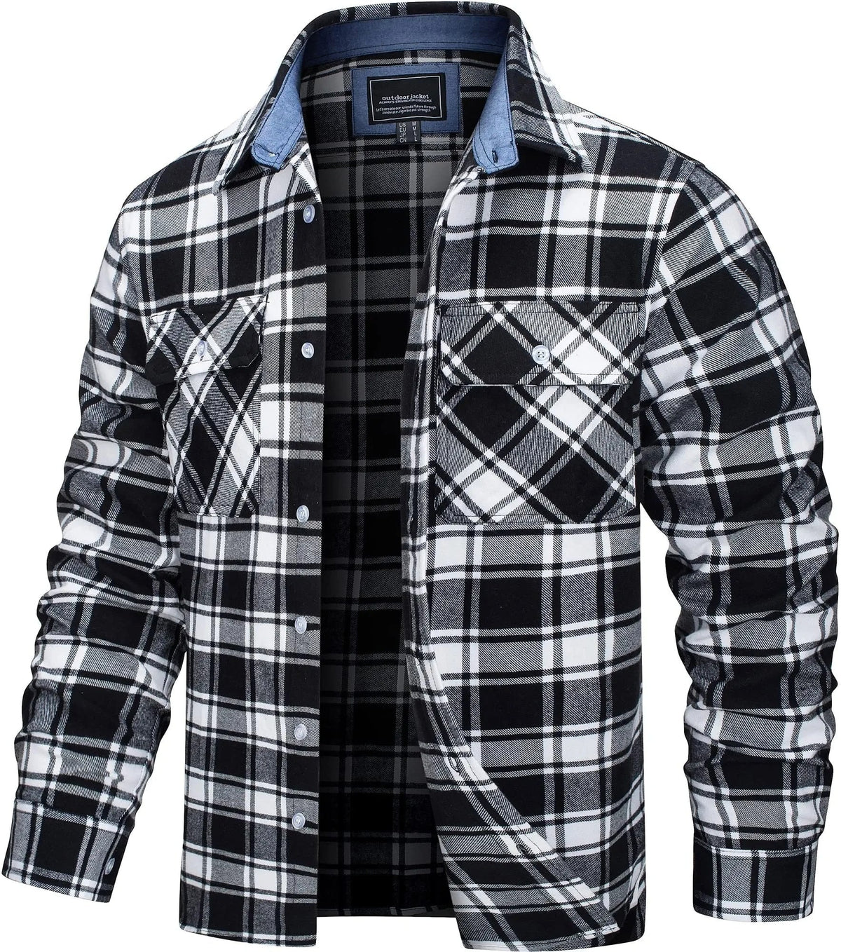 Cotton Checked Flannel Shirt Jacket for Men - Black