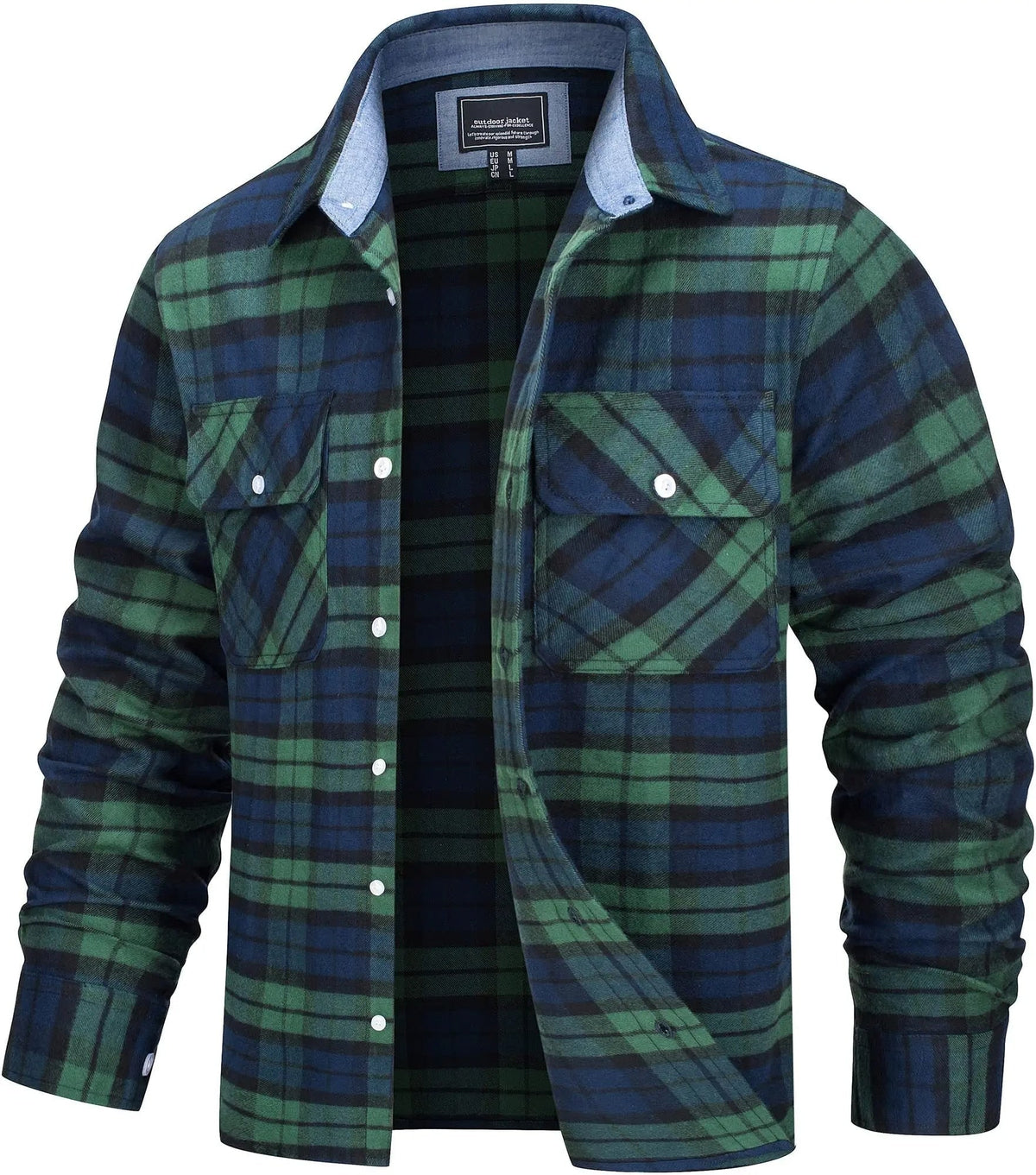 Cotton Checked Flannel Shirt Jacket for Men - Green