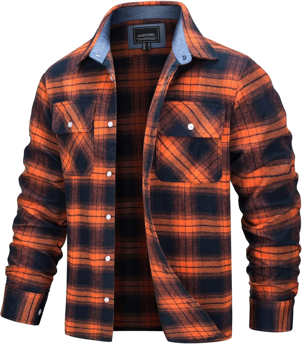 Cotton Checked Flannel Shirt Jacket for Men - Orange