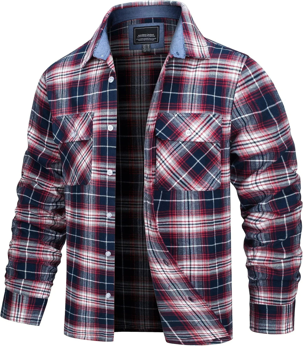 Cotton Checked Flannel Shirt Jacket for Men - Red White