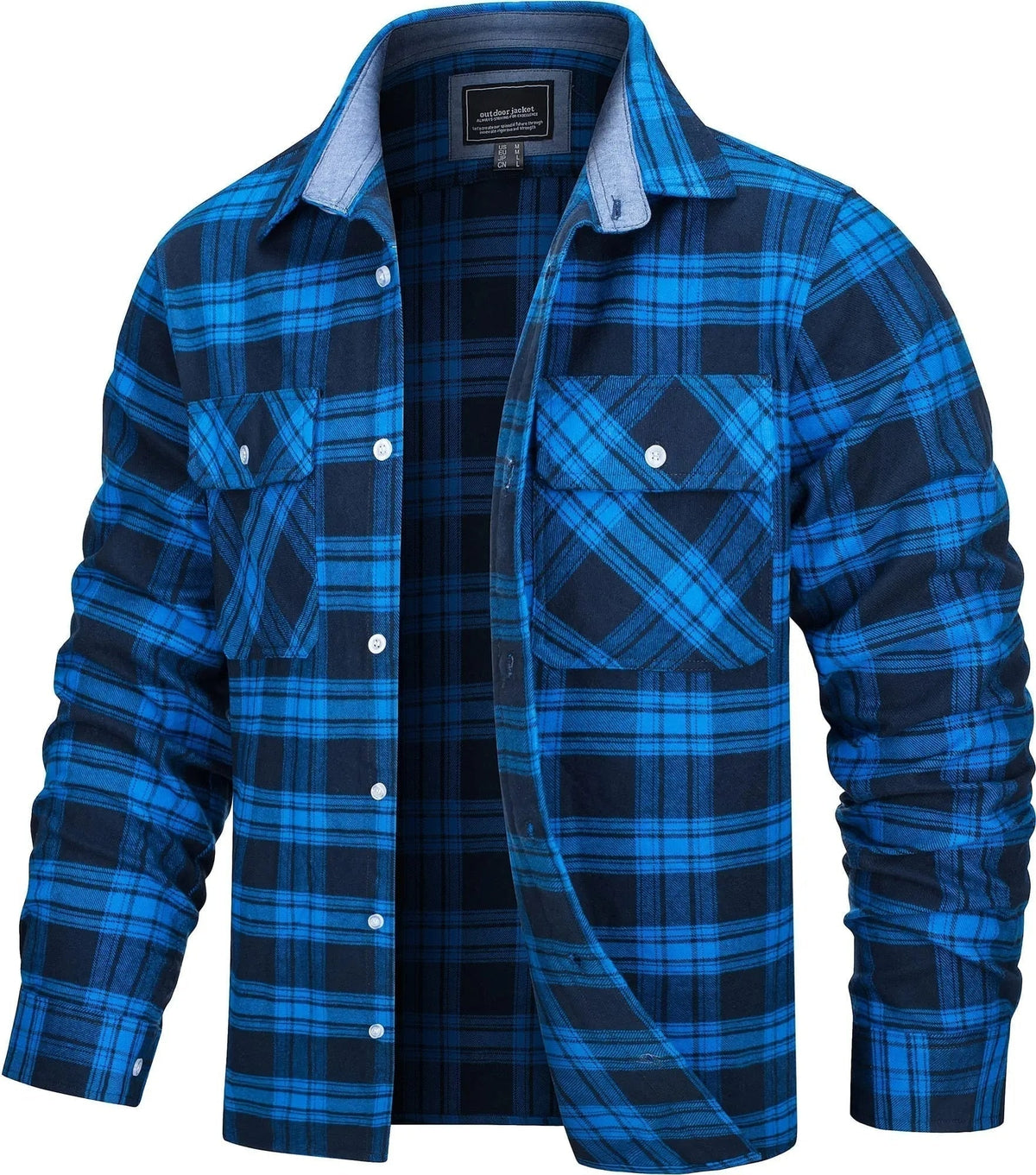 Cotton Checked Flannel Shirt Jacket for Men - Royal Blue