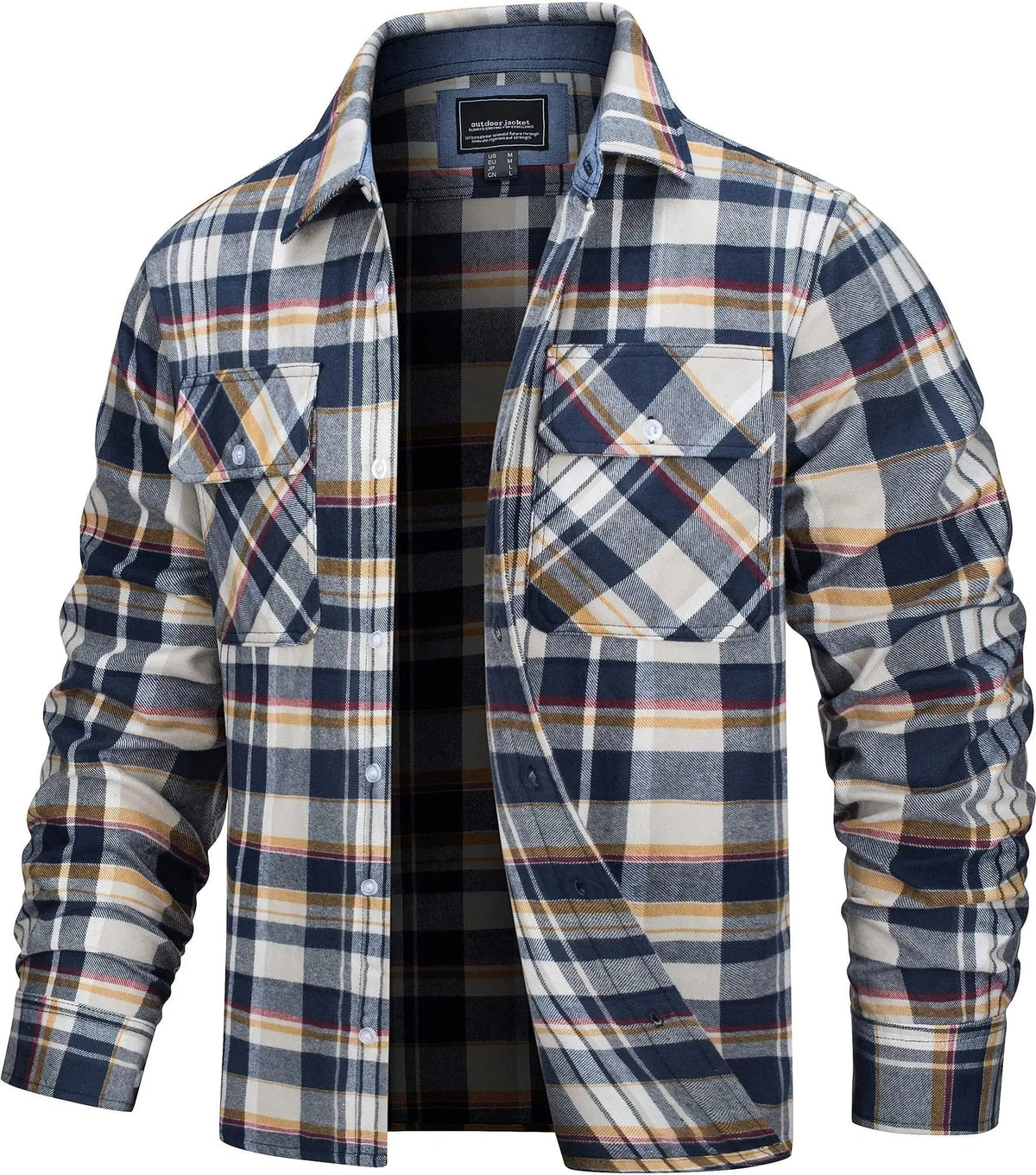 Cotton Checked Flannel Shirt Jacket for Men - Yellow