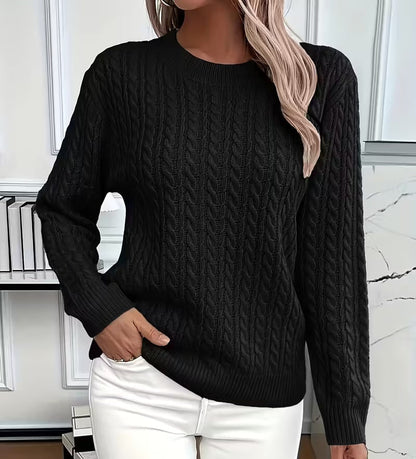 Crew-Neck Cable-Knit Sweater for Women - Black