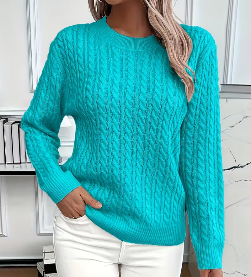 Crew-Neck Cable-Knit Sweater for Women - Blue