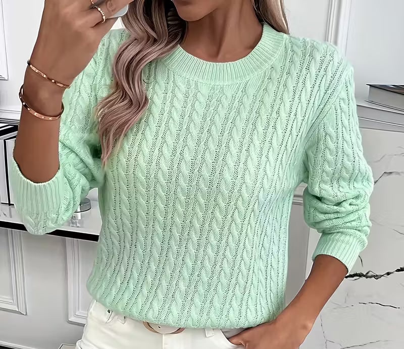 Crew-Neck Cable-Knit Sweater for Women