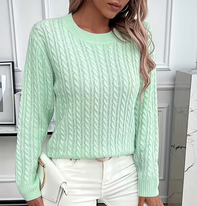 Crew-Neck Cable-Knit Sweater for Women