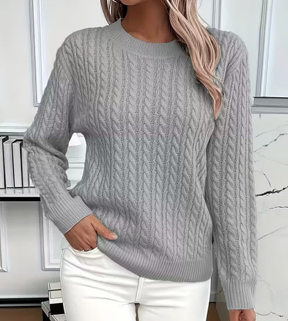 Crew-Neck Cable-Knit Sweater for Women - Gray