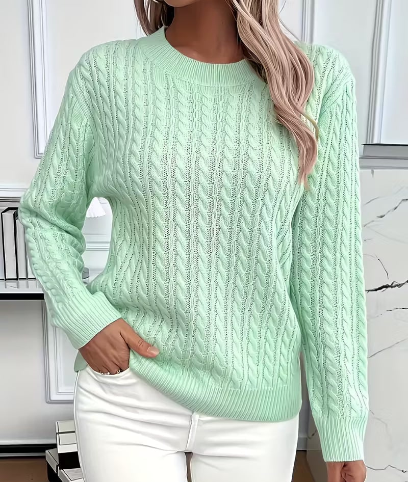 Crew-Neck Cable-Knit Sweater for Women - Green