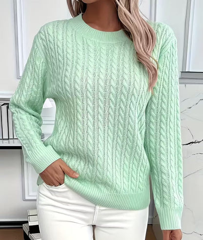 Crew-Neck Cable-Knit Sweater for Women - Green
