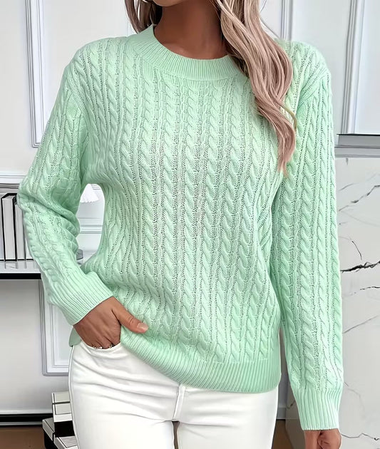 Crew-Neck Cable-Knit Sweater for Women - Green