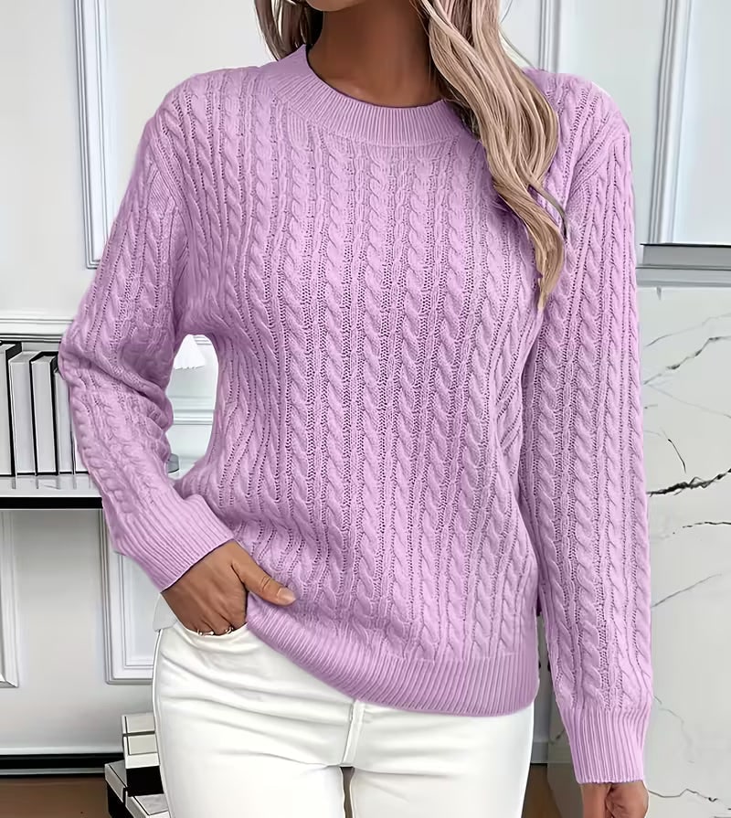 Crew-Neck Cable-Knit Sweater for Women - Purple