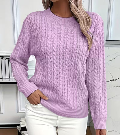 Crew-Neck Cable-Knit Sweater for Women - Purple