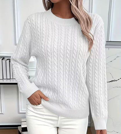 Crew-Neck Cable-Knit Sweater for Women - White
