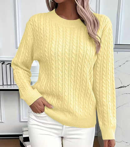 Crew-Neck Cable-Knit Sweater for Women - Yellow