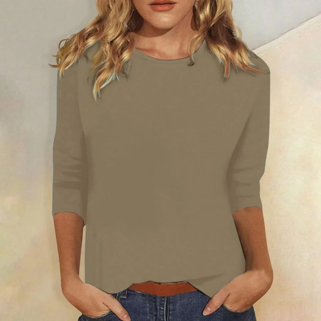 Crew Neck Top for Women - Khaki