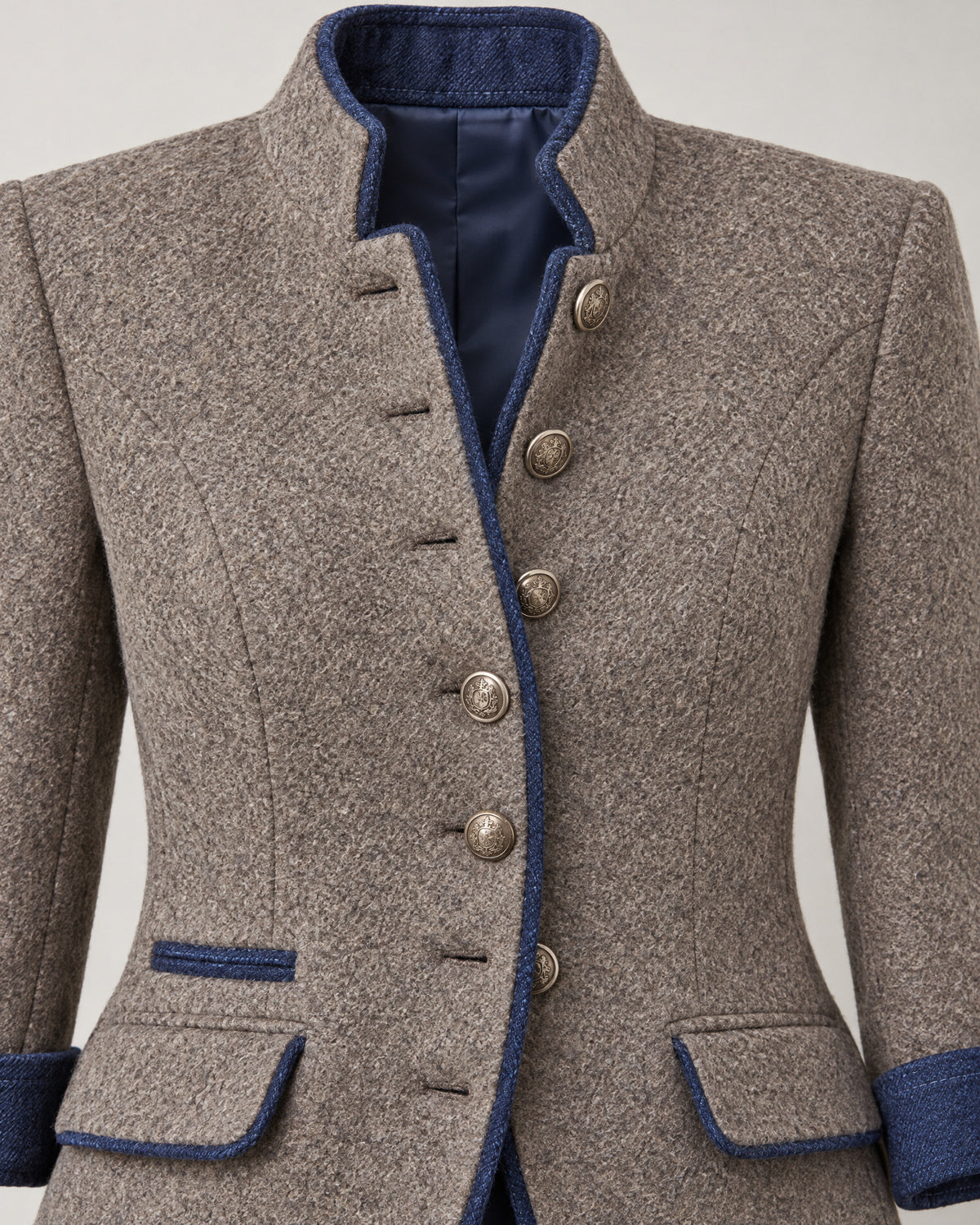 Contrast-Trim Wool Blazer for Women – close-up detail