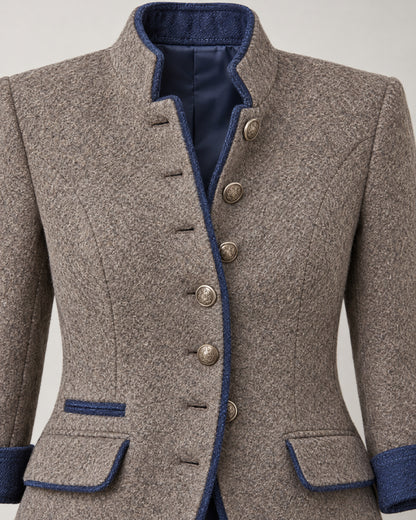 Contrast-Trim Wool Blazer for Women – close-up detail