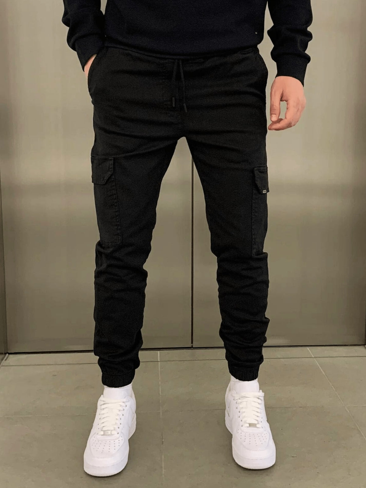Drawstring Cargo Pants for Men - Black