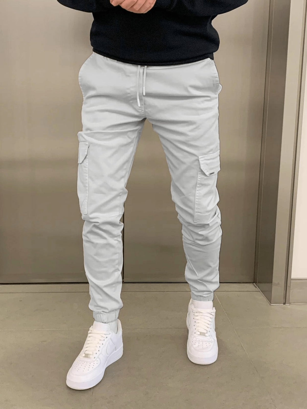 Drawstring Cargo Pants for Men - Light Grey