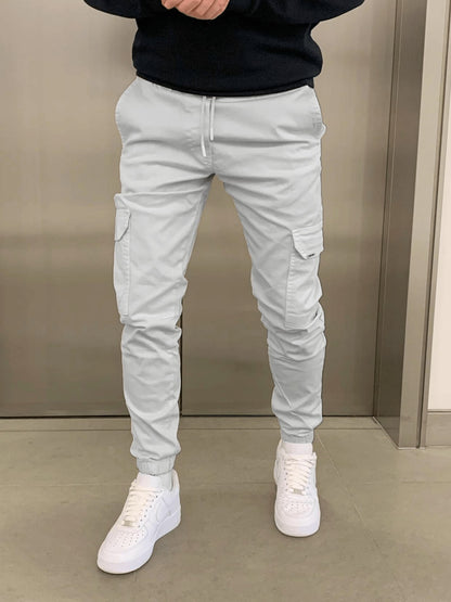 Drawstring Cargo Pants for Men - Light Grey
