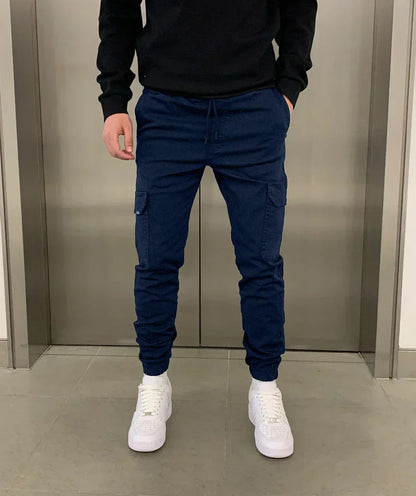 Drawstring Cargo Pants for Men - Navy Blue