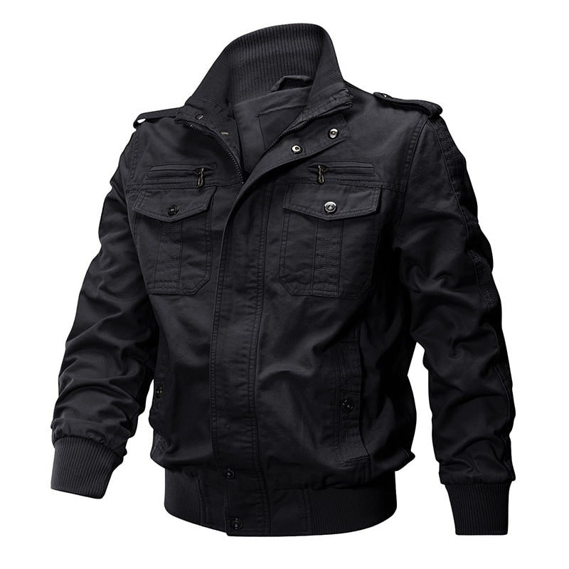 Field Bomber Jacket with Multiple Pockets - Black
