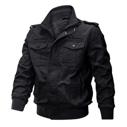 Field Bomber Jacket with Multiple Pockets - Black