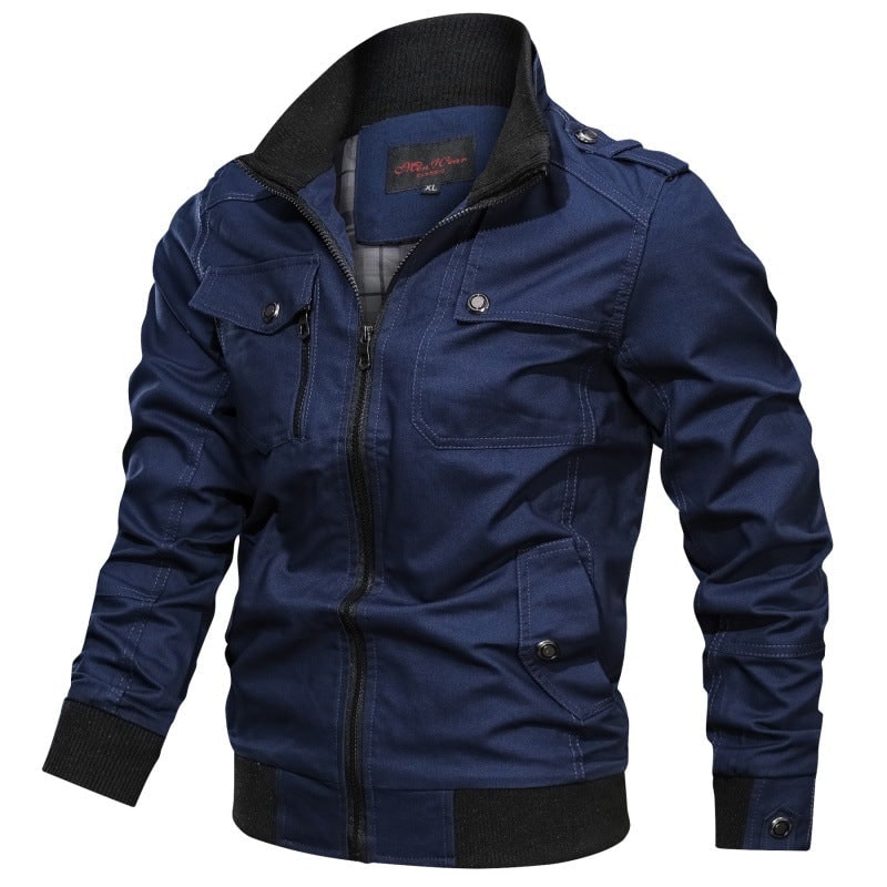 Field Bomber Jacket with Multiple Pockets - Blue