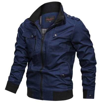 Field Bomber Jacket with Multiple Pockets - Blue