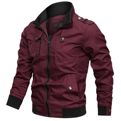 Field Bomber Jacket with Multiple Pockets - Date Red